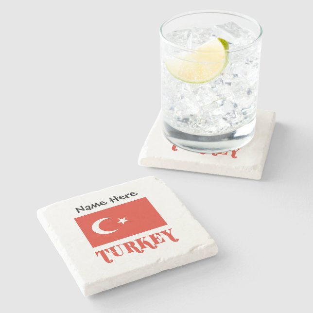 Türkische Flagge Personalisiert Steinuntersetzer (Seitenansicht)