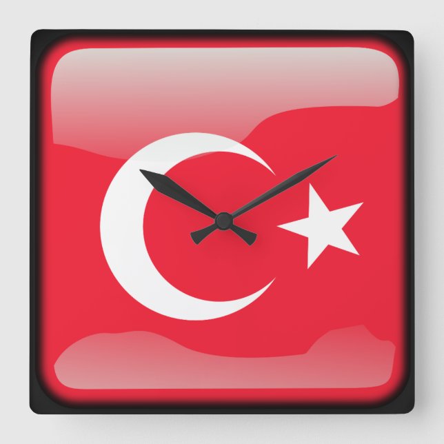 Türkische Flagge Quadratische Wanduhr (Vorderseite)