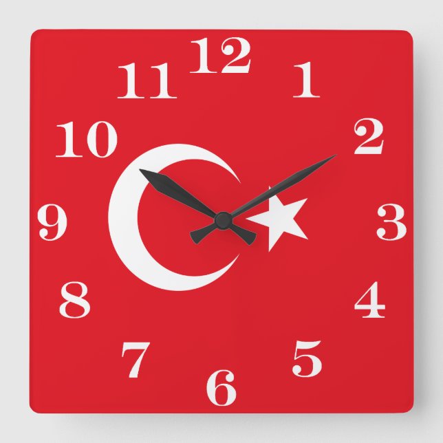 Türkische Flagge Quadratische Wanduhr (Vorderseite)