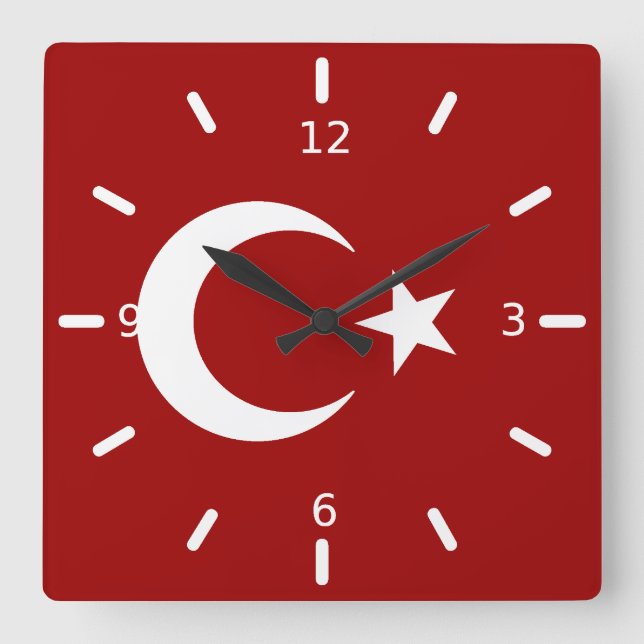 Türkische Flagge         Quadratische Wanduhr (Vorderseite)