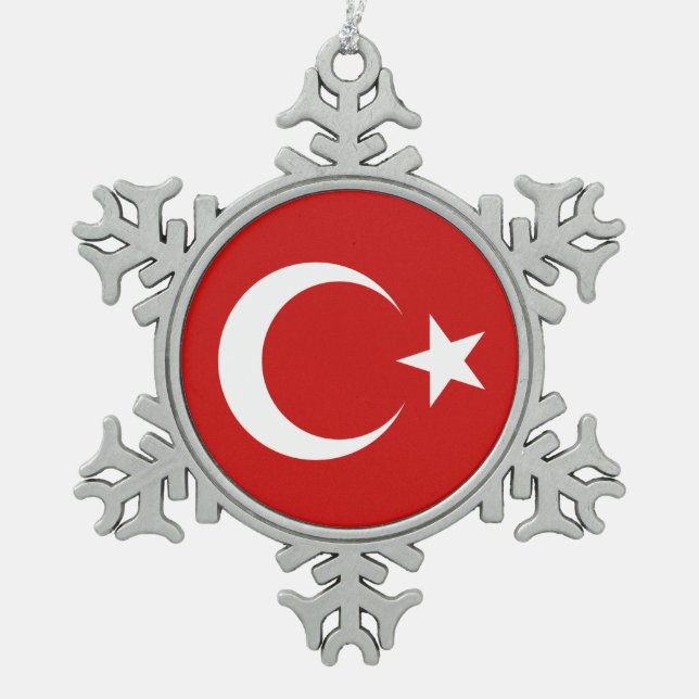 Türkische Flagge Schneeflocken Zinn-Ornament (Vorderseite)