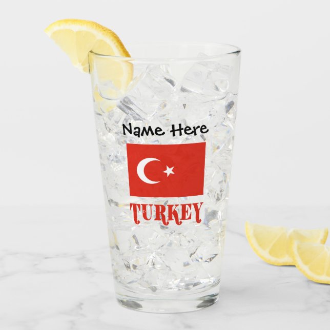 Türkische Flagge und Türkei Personalisiert Glas (Vorderseite Ice)