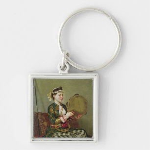 Türkische Frau mit einem Tambourine Schlüsselanhänger