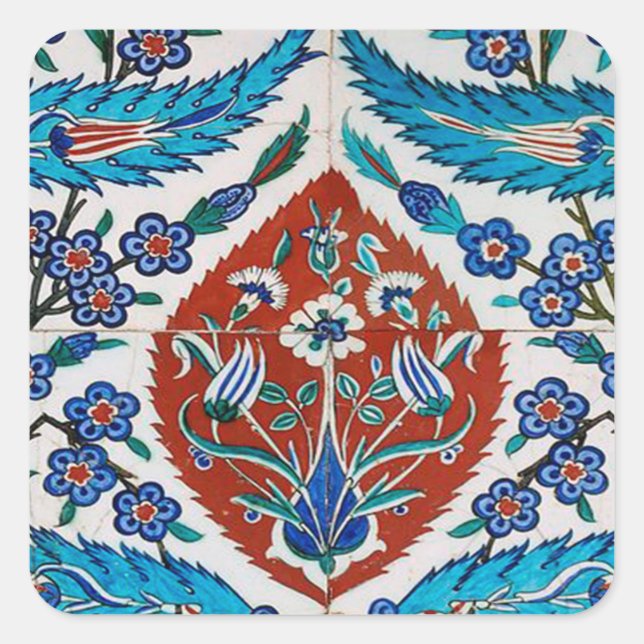 Türkische Keramik Floral Quadratischer Aufkleber (Vorderseite)