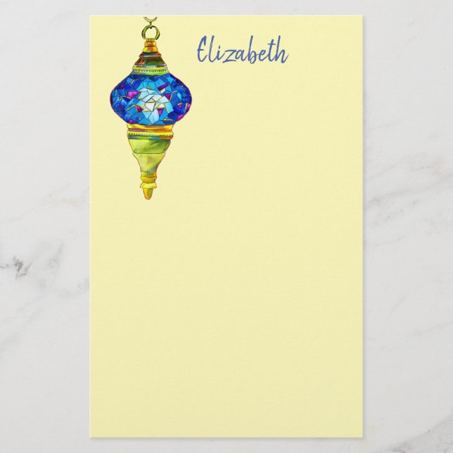 Türkische Lampen blaue Mosaik Aquarellkunst Briefpapier (Vorderseite)