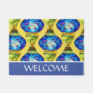 Türkische Lampen blaue Mosaik Aquarellkunst Fußmatte