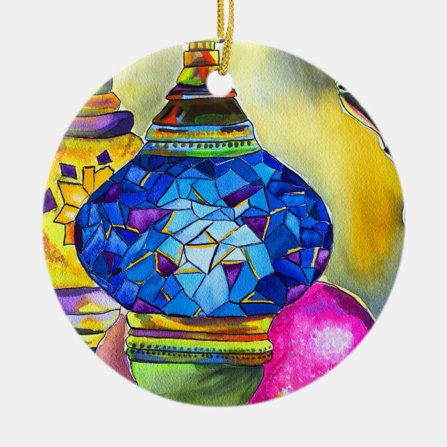 Türkische Lampen Mosaik Aquarell Kunst Keramik Ornament (Vorne)