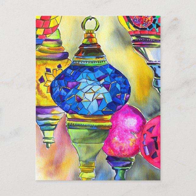 Türkische Lampen Mosaik Aquarell Kunst Postkarte (Vorderseite)