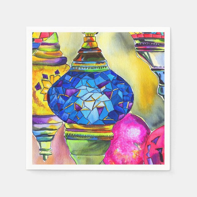 Türkische Lampen Mosaik Aquarell Kunst Serviette (Vorderseite)