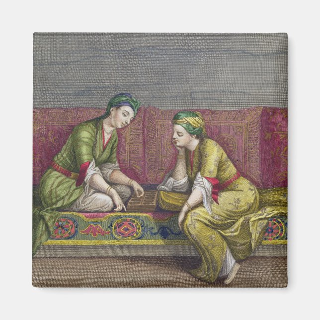 Türkische Mädchen, Mangala spielen, 18. Jahrhunder Magnet (Vorne)