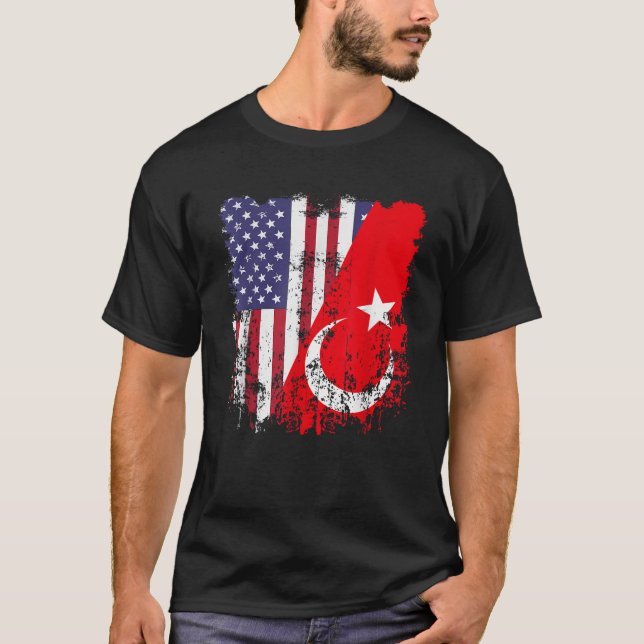 Türkische Roots Halbamerikanische Flagge Türkei Fl T-Shirt (Vorderseite)