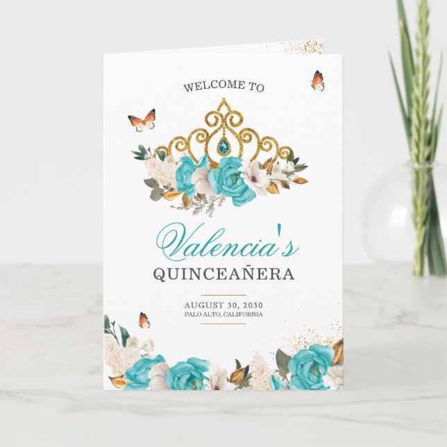 Türkische Rose Gold Tiara Butterfly Quinceanera Programm (Vorderseite)