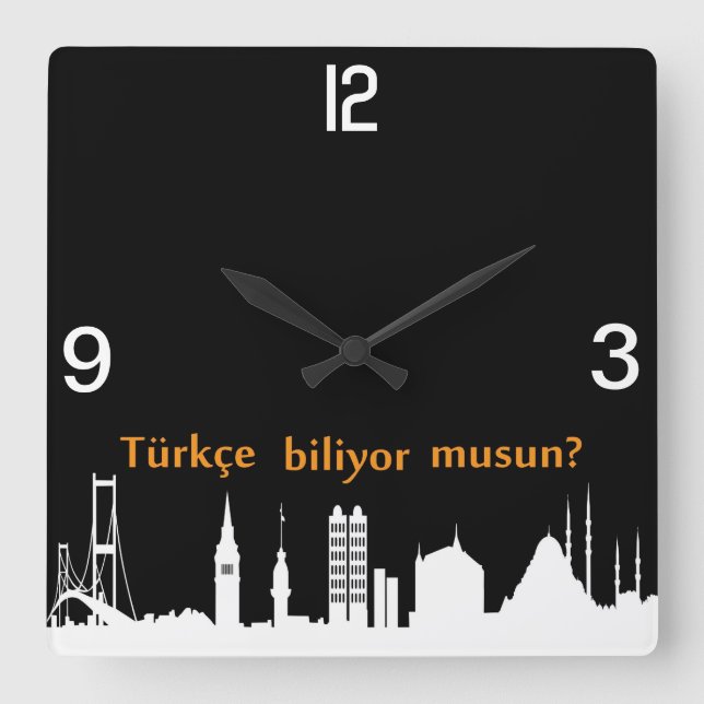 Türkische Skyline-Uhr Quadratische Wanduhr (Vorderseite)