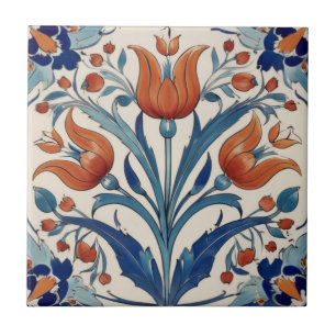 Türkische Tulpen Blumen Orange Grün Iznik Blumen Fliese
