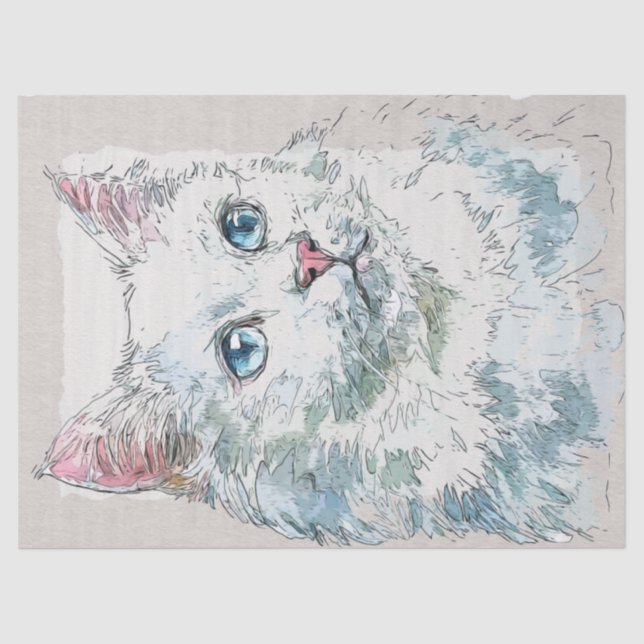 Türkische Van Cat Breed Wassercolor Sketch Seidenpapier (Vorderseite)