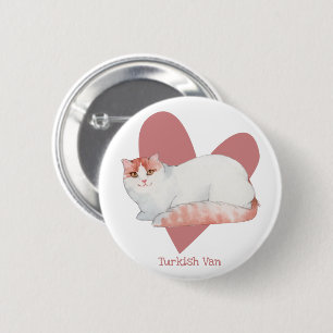 Türkische Van Cat Wasserfarbe Kitty Pink Herztaste Button