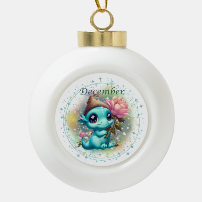 Türkischer Drache im DezemberSchneeflocke Gerahmte Keramik Kugel-Ornament (Vorderseite)