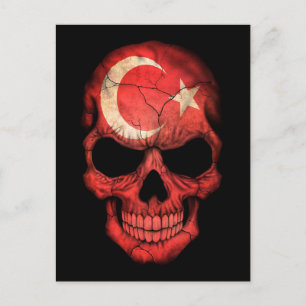 Türkischer Flaggenschädel auf schwarz Postkarte