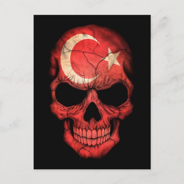 Türkischer Flaggenschädel auf schwarz Postkarte (Vorderseite)