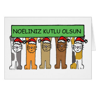 Türkischer Happy Weihnachts-Cartoon Katzen in Weih