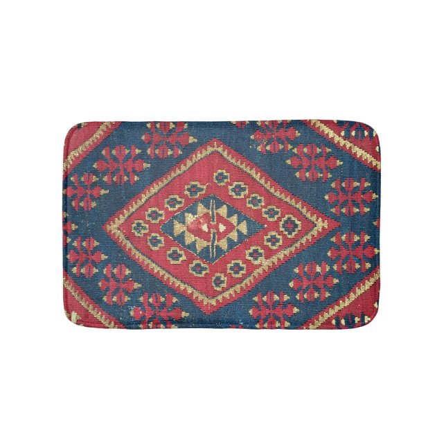 Türkischer Kilim Tepet Rug Antique Red Blue Badematte (Vorderseite)