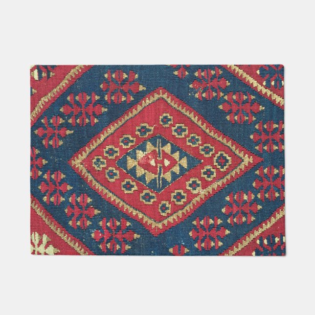 Türkischer Kilim Tepet Rug Antique Red Blue Fußmatte (Vorderseite)