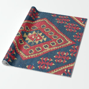 Türkischer Kilim Tepet Rug Antique Red Blue Geschenkpapier