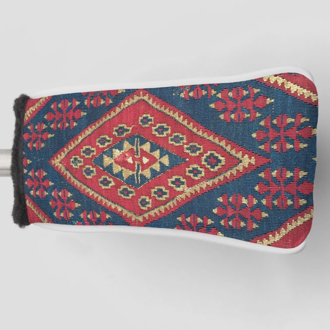 Türkischer Kilim Tepet Rug Antique Red Blue Golf Headcover (Vorderseite)