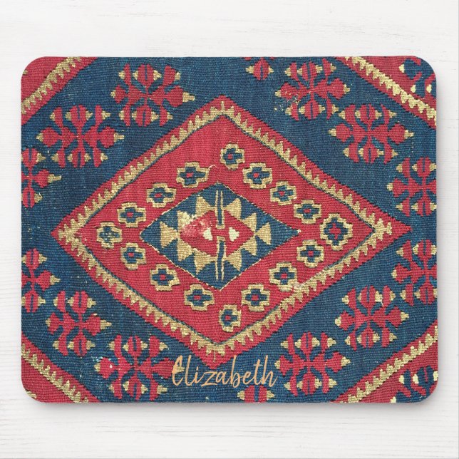Türkischer Kilim Tepet Rug Antique Red Blue Mousepad (Vorne)