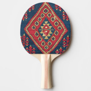 Türkischer Kilim Tepet Rug Antique Red Blue Tischtennis Schläger