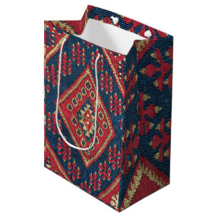Türkischer Kilim Teppich Antik Rot Blau Mittlere Geschenktüte