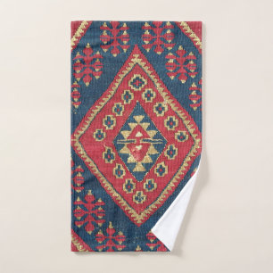 Türkischer Kilim-Teppich-Rot Blau Antik Badhandtuch Set