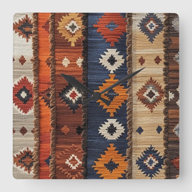 Türkischer Teppich Quadratische Wanduhr (Vorderseite)