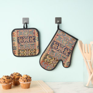 Türkischer Teppich Rug Antique Kilim Ofenhandschuh & Topflappen-Set