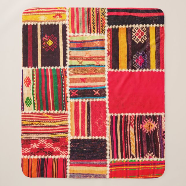 Türkischer Teppichboden handgefertigt. Patchwork Sherpadecke (Vorderseite)