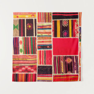 Türkischer Teppichboden handgefertigt. Patchwork Wandteppich