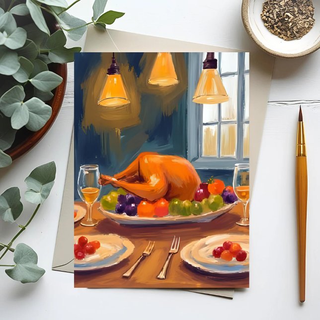 Türkisches Abendessen | Happy Thanksgiving Painted Postkarte (Von Creator hochgeladen)