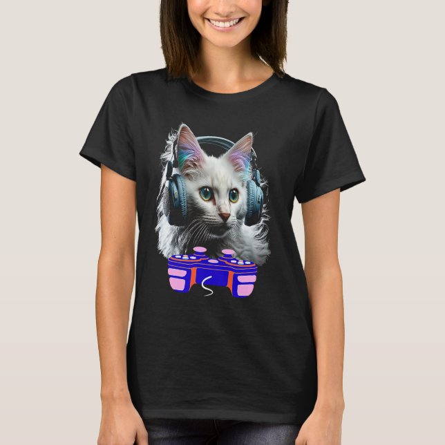 Türkisches Angora Cat Player Tiervideospiel T-Shirt (Vorderseite)