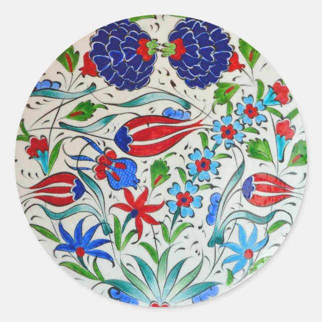 Türkisches Blumendesign Runder Aufkleber (Vorderseite)