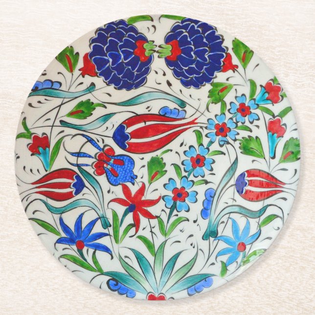 Türkisches Blumendesign Runder Pappuntersetzer (Vorderseite)