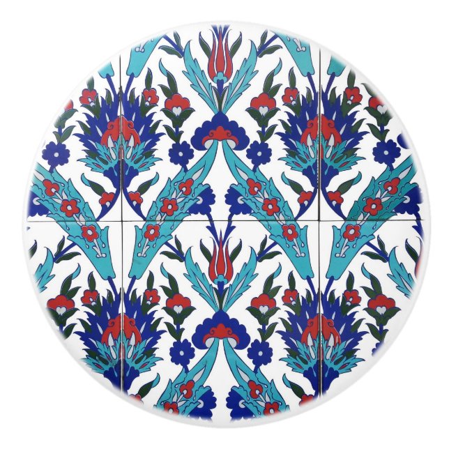 Türkisches Iznik Blumenmuster Möbel Keramikknauf (Vorderseite)