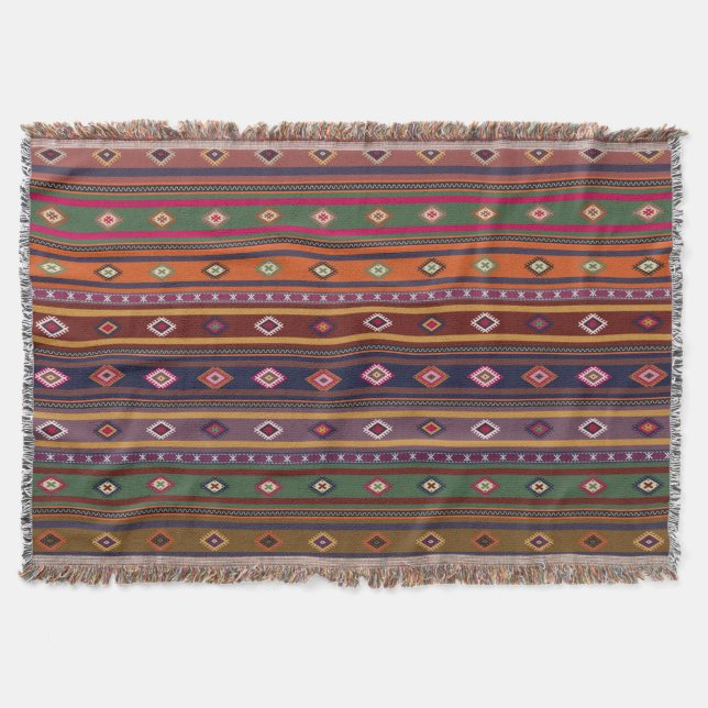 Türkisches Kilim Pattern farbenfrohe Tribal Decke (Vorderseite)