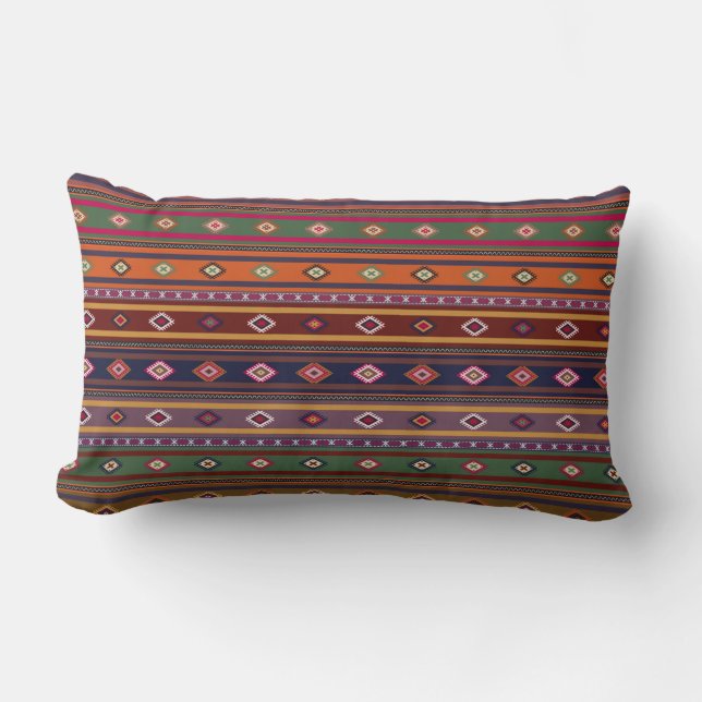 Türkisches Kilim Pattern farbenfrohe Tribal Lendenkissen (Vorderseite)