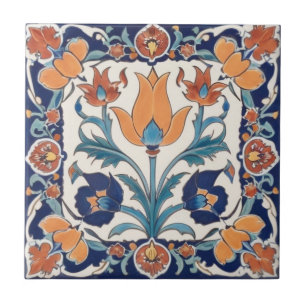 Türkisches ornamentales florales Blau Orange Grüne Fliese