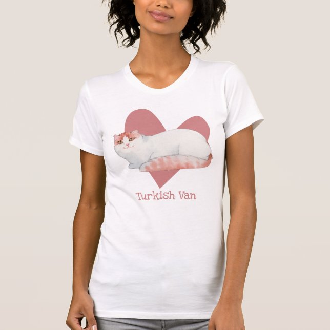Türkisches Van Cat Wassercolor Kitty Pink Herz T-Shirt (Vorderseite)