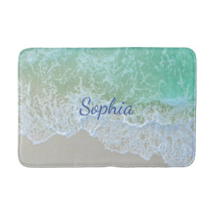 Türkise Beach Wave, Blue Script Name oder Monogram Badematte