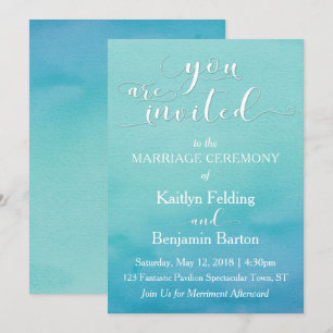 Türkise & Blaue Aquarell-Hochzeit "Sie sind eingel Einladung