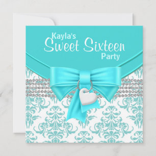 Türkise Blaue Damast Sweet 16 Party Einladung