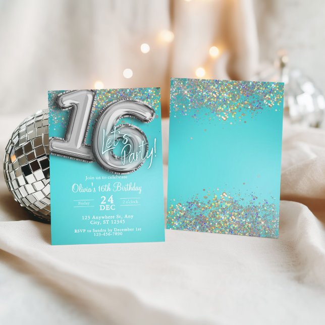 Türkise blaue Glitter 16. Einladung (Von Creator hochgeladen)