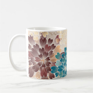 Türkise braune und cremefarbene Blumen Retro Tasse